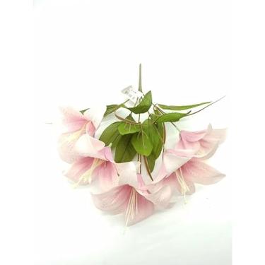 Imagem de Buquê de Lírio Artificial com 5 Flores – Galho Decorativo 33cm para Arranjos, Festas e Decoração de Casa (Cores Diversas)(rosa pastel)