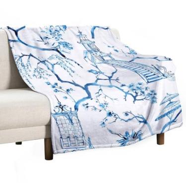 Imagem de Cobertores botânicos florais azuis estilo vintage para sofá, cobertor de lã super macio cobertor de pelúcia cobertor aconchegante felpudo cobertores de flanela de microfibra para cama, sofá - 127 x