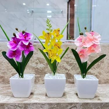 Imagem de Kit 3 Orquídeas Artificiais com Vaso Decorativo – Flor Artificial Elegante para Decoração de Casa e Escritório(Kit 1)