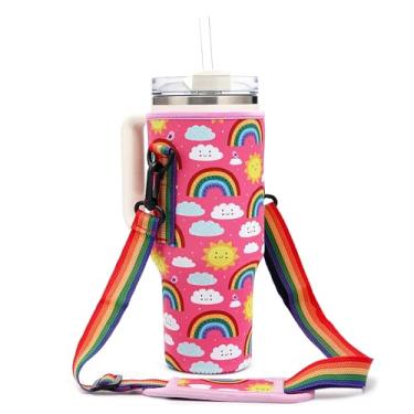 Imagem de Bolsa de transporte para garrafa de água com alça ajustável no bolso do telefone para Stanley 30 1,134 g, capa transversal isolada de neoprene para caminhadas, acampamento, caminhadas, viagens