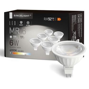 Imagem de MR16 Dicróica com Base GU5.3, Lâmpada LED, 6W, 12 Volts, 500lm, IRC≈92, 6000K Branco frio, pacote de 6