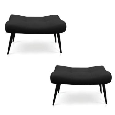 Imagem de Kit 02 Puffs Sher Suede Preto Pés Palito De Ferro - D'Rossi