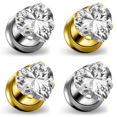 Imagem de Yaalozei 10G-00G Medidor de zircão de coração banhado a ouro banhado a ouro para orelhas, aço cirúrgico 316L, rosca interna, ajuste de parafuso, alargador, alargador, alargador, alargador, brincos de