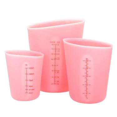 Imagem de 3 copos medidores de silicone (2 xícaras + 1 xícara + 0,5 xícara) copos medidores flexíveis de derretimento para chocolate, manteiga de resina epóxi, copo de cozimento sem BPA com marcação ML/onça