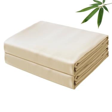 Imagem de Apenas lençóis planos de viscose de bambu, 400 fios, trama de cetim cal, tamanho king, apenas 2 peças, resfriamento macio de luxo para pessoas com sono quente, respirável e sedoso (bege, Cal King, 2