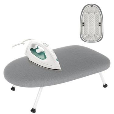Imagem de Tábua de passar roupa de mesa pequena dobrável com gancho - capa e almofada resistentes ao calor, placa de ferro compacta portátil com pés antiderrapantes para pequenos espaços e viagens, 61 cm x 36,8