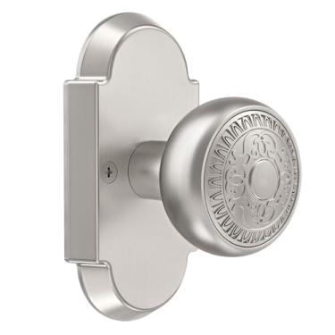 Imagem de BonKuDoo Maçaneta interna de níquel acetinado, maçanetas de porta de passagem vintage para corredor, maçanetas de porta resistentes de liga de zinco