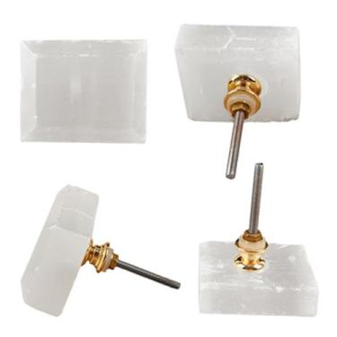 Imagem de JIC Gem 4 puxadores quadrados brancos de pedra de cristal selenita puxador grande para gaveta armários de cozinha guarda-roupa