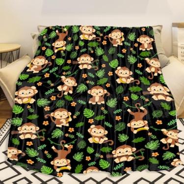 Imagem de Cobertor de macaco fofo, presentes engraçados de macaco, cobertores de flanela macia com tema animal, colcha leve aconchegante para quarto, cama, decoração de sofá para crianças e adultos, 152 x 203