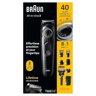 Imagem de Braun Kit de estilo multifuncional Série 3 3470, aparador 8 em 1 para homens com aparador de barba, aparador de orelha e nariz, aparador de cabelo e mais, lâmina ultra-afiada, configurações de