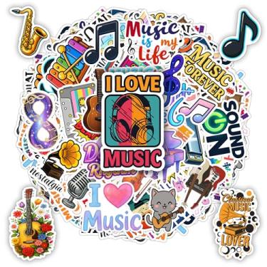 Imagem de BETANAS Pacote com 100 adesivos de música, decalques de vinil à prova d'água de guitarras, pianos, baterias, microfones, notas, fones de ouvido e bandas, presente divertido para crianças, adolescentes