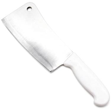 Imagem de Cutelo Profissional 6” Polegadas em Aço Inox, Cabo Branco Antiderrapante, para Carnes, Ossos e Churrasco, Corte Preciso, Alta Durabilidade, Lâmina Afiada e Resistente, para Açougue e Cozinha