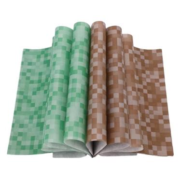 Imagem de 100un Unidades Papel Embrulho Alimentos Pixel Deli, Folhas Papel Encerado Verde e Marrom Prova Gordura Forros Cestas Piquenique Churrasco Sanduíche Festa Temática Cozinha Serviço Alimentação