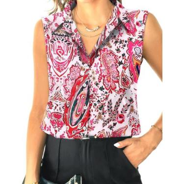 Imagem de Blusa feminina HOTOUCH sem mangas com botões e decote em V rosa