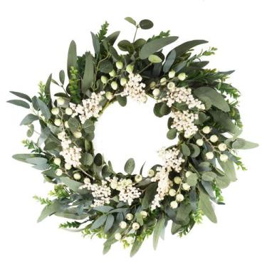 Imagem de Coroa de eucalipto artificial Dunjialove para porta frontal de 50 cm