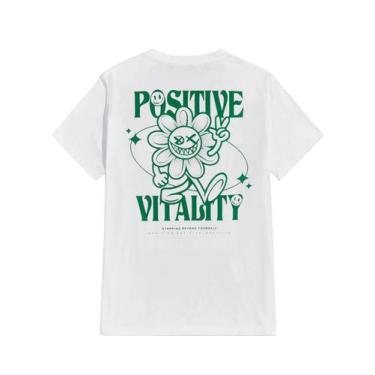 Imagem de Camiseta masculina COZYEASE com estampa de letras vintage branca XXL