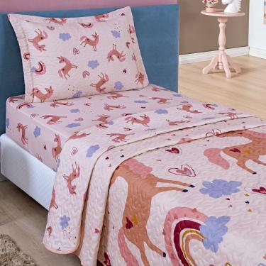 Imagem de Colcha Cobre Leito Bouti Dupla Face Solteiro Infantil Kids 2 Peças - Unicórnio