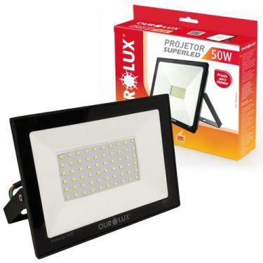 Imagem de Refletor Super Led 50W Bivolt Branco Frio Ip65 Preto - OUROLUX, 110V/2