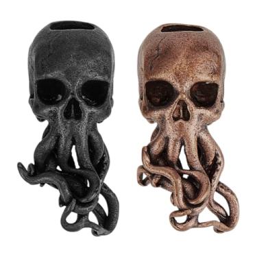 Imagem de OLYCRAFT 2 peças de contas de latão de caveira de polvo cordão de caveira de Halloween com caveiras de rosto de polvo EDC out contas de latão paracord pingente de cordão de tecido para chaveiro faça