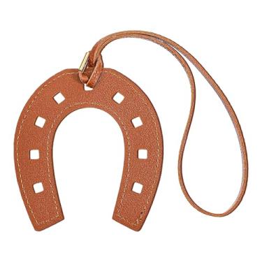 Imagem de APLZGMG Pingente de bolsa de ferradura para mulheres, chaveiro de couro marrom, pingente Lucky Western para bolsas, sacola e mochila, acessório moderno Y2K