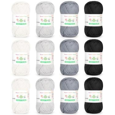 Imagem de Katech 1OO% fio de algodão para crochê e tricô – 12 cores de 137 jardas/49,9 g fio de algodão para bebê peso esportivo CYC #2 - macio e respirável - ideal para panos de prato, roupas de bebê