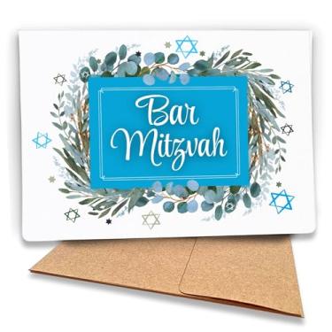 Imagem de Fava Bean Productions Cartão Bar Mitzvah para meninos, parabéns ao jovem judeu com design de planta em aquarela, mensagem sincera dentro - 133