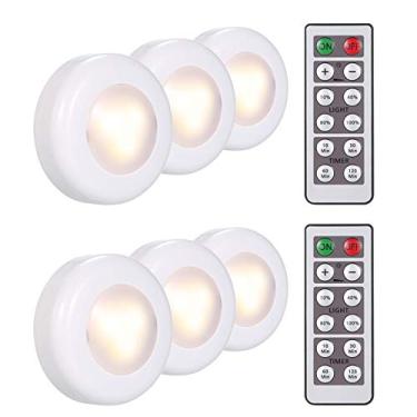 Imagem de Lâmpada Led Sob O Armário Puck Light 6 Pack Com Controle Remoto Brilho Ajustável Tempo Regulável Para Vestiário Armário Guarda-Roupa Cozinha