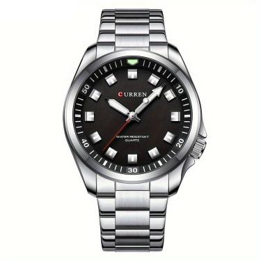 Imagem de Relógio De Quartzo Masculino Pulseira De Aço Inoxidável Resistente à água 30m Esportivo Prata Preto