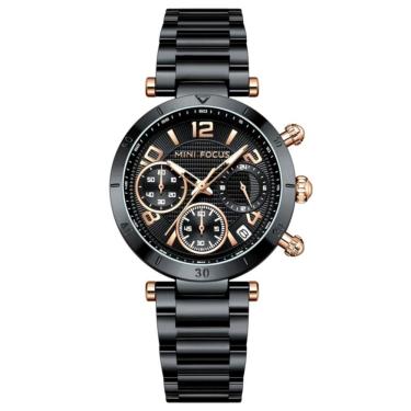 Imagem de Relógio De Quartzo Feminino Minimalista Com Strass Movimento De Quartzo Preto