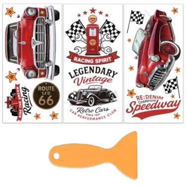 Imagem de OLYCRAFT 3 folhas/conjunto de adesivos de transferência de carro retrô para móveis e artesanato 15,5 x 30,5 cm adesivos de transferência de móveis de carro esportivo vermelho esfregar em decalque com