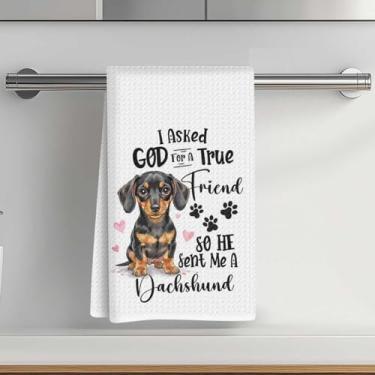 Imagem de Toalhas de cozinha com estampa de dachshund fofas 35 x 61 cm, toalha de prato decorativa de microfibra absorvente, toalhas de mão de waffle para cozinha, casa, banheiro, presentes para amantes de cães