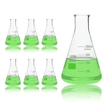 Imagem de Utile Conjunto de Frascos Erlenmeyer de Vidro, Frascos Erlenmeyer de Boca Estreita de 250 Ml, 6 Unidades de Frascos Cônicos de Vidro Borossilicato 3.3 para Laboratório com Graduação Impressa, 4016.025