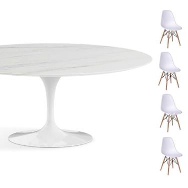 Imagem de Conjunto Mesa Oval 160x90cm + 4 Cadeiras Branca
