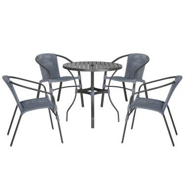 Imagem de 04 Cadeiras Floripa E Mesa Roma 80cm Preta Trama Original Prata