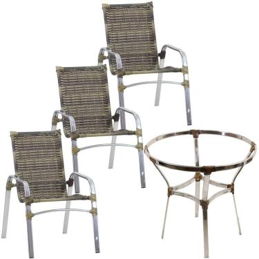 Imagem de 3 Cadeiras Emily E Mesa Sem Tampo Alumínio Trama  Cappuccino