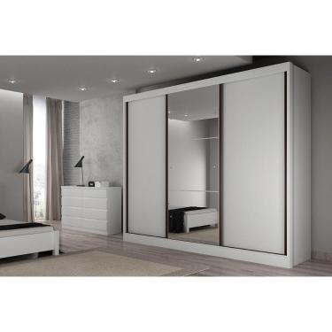 Imagem de Guarda Roupa Casal 3 Portas de Correr e 6 Gavetas c/ 1 Espelho Diamond/Toulon Plus Branco - Novo Horizonte