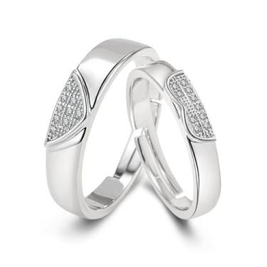 Imagem de Acruccen 2 peças de anéis de casal para mulheres e homens casais anéis combinando coração zircônia cúbica anéis de amor aniversário promessa noivado conjuntos de alianças de casamento ajustáveis