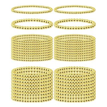 Imagem de Taiyin Conjunto de pulseiras femininas com contas douradas e elásticas para mulheres, contas elásticas para amizade, joias e presentes, 4mm, 6mm, liga metálica, Sem Pedra Preciosa
