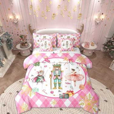 Imagem de Jogo de cama solteiro, quebra-nozes natalino, 7 peças, lençol com desenho animado e mouse, princesa, balé, dourado, floco de neve, búfalo, xadrez, rosa, decoração de Natal