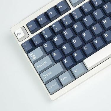 Imagem de YMKPVR Conjunto de teclas azuis KBDiy Fishing PBT Double Shot, 174 teclas retrô personalizadas, 60% de perfil cereja para teclado mecânico 61/64/68/84/87/100/104/108