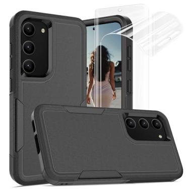 Imagem de Jeylly Capa para Samsung Galaxy S23, [4 em 1] Capa para Galaxy S23 à prova de choque com design híbrido TPU e [2 películas de vidro temperado], capa protetora de corpo inteiro à prova de quedas de grau militar, preta