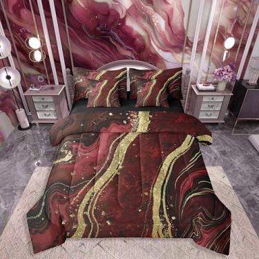 Imagem de Erosebridal Jogo de cama King de mármore vermelho, 7 peças, para adolescentes e crianças, conjunto de edredom geométrico moderno e chique com lençóis, cama estética marmorizada, em um saco. Conjunto