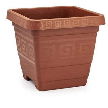 Imagem de Kit 4 Vasos Quadrados 18L Grandes para Horta, Jardim, Flores, Plantas e Ervas – Plástico Reforçadocom Furos de Drenagem - Ideal para Cultivo Urbano(Terracota)