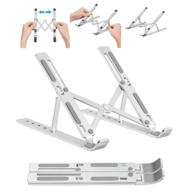 Imagem de Suporte de Notebook Tablet Em Abs Premium Dobrável e Ergonômico com 6 Níveis de Altura – Ajustável Em Altura e Ângulo, Leve, Portátil, Base Antiderrapante Portátil e Universal