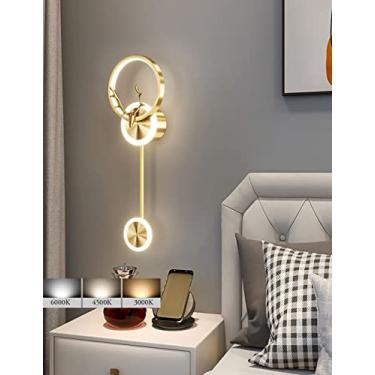 Imagem de Luminária de parede LED interna, dimerizável, design moderno em anel, 36W, 3000K-6000K, feita de acrílico, para sala de estar, quarto, escada, corredor, escritório (dourada)