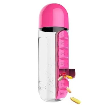 Imagem de Garrafa para Academia Fitness de Água com Porta Comprimidos 600ML Lembrete de Comprimidos (ROSA)