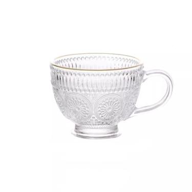 Imagem de WOTZOV Xícaras de café de vidro em relevo com padrão de girassol copo de vidro com alça copo de leite de grande capacidade para casa caneca resistente à água xícaras de café quente em ve