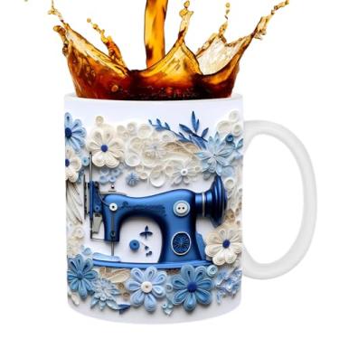 Imagem de Caneca de café Quilters, copo de cerâmica com design de máquina de costura floral - Caneca de 350 ml para máquina de acolchoar, presente para mulheres e homens, aniversário, amantes de costura