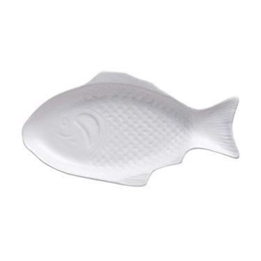 Imagem de WHITEUQ Travessa de servir peixe de 28 cm, prato em forma de peixe, prato de peixe, bandeja de comida de cerâmica, pratos de jantar de porcelana (branco 28 x 15 x 3,4 cm)