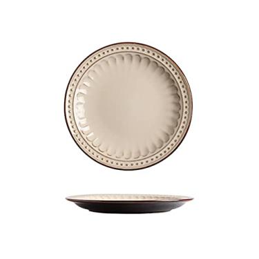 Imagem de Yalych Série de alívio de 20 cm com design de pontos e linhas estilo retrô de cerâmica salada/massa/frutas/aperitivos/pratos de sobremesa, pratos de jantar de Natal - conjunto de 2 pratos de jantar